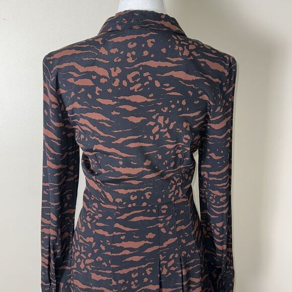 & Other Stories 0 Black Caramel Brown Long Sleeve Pleated Shirt Maxi Dress - Picture 8 of 14